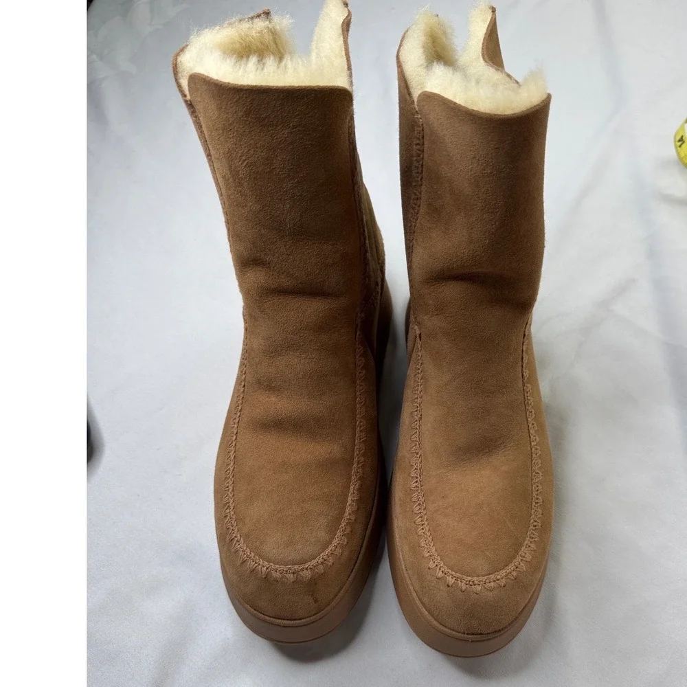 FitFlop Mukluk Short Suede Shearling Boots Tan Platform‎ Womens 11